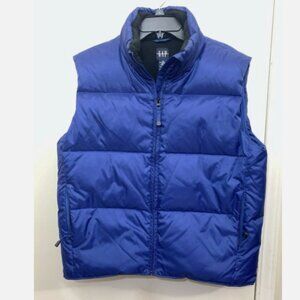 Gap Men’s Goose Down Zipper Puffer Vest Stowaway Hood Royal Blue